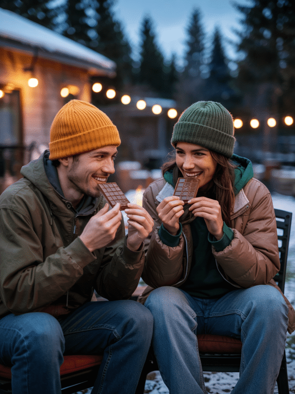 Canadians enjoying weed chocolate outdoors in winter